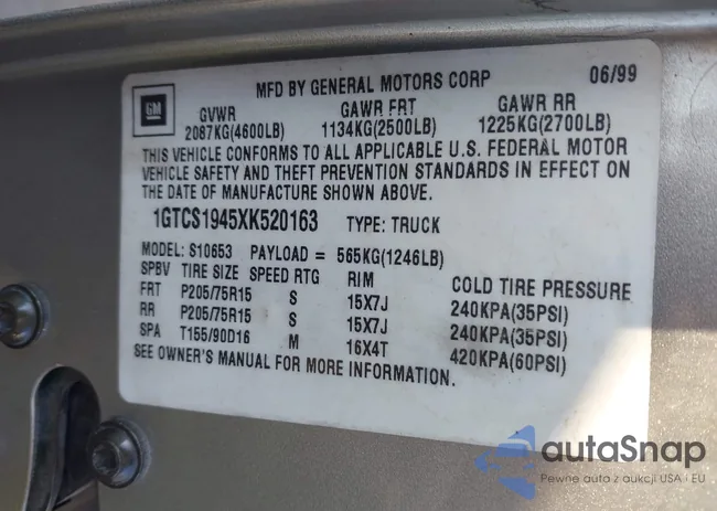 1GTCS1945XK520163: 43754540