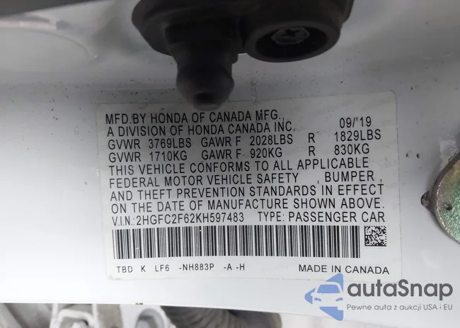 2HGFC2F62KH597483: 43753830