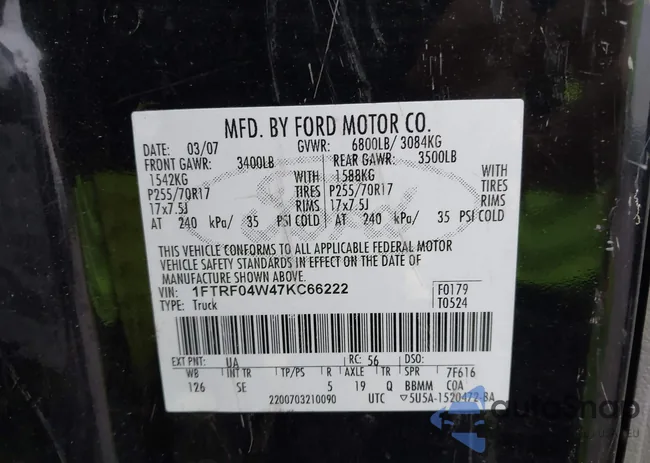 1FTRF04W47KC66222: 43755147