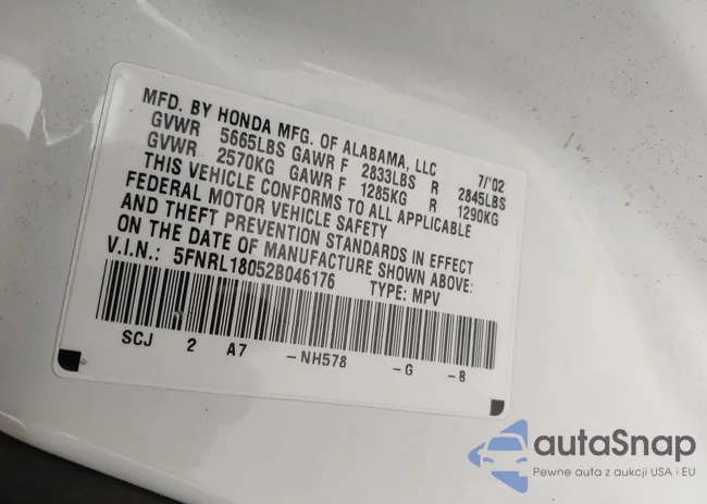 5FNRL18052B046176: 43755203