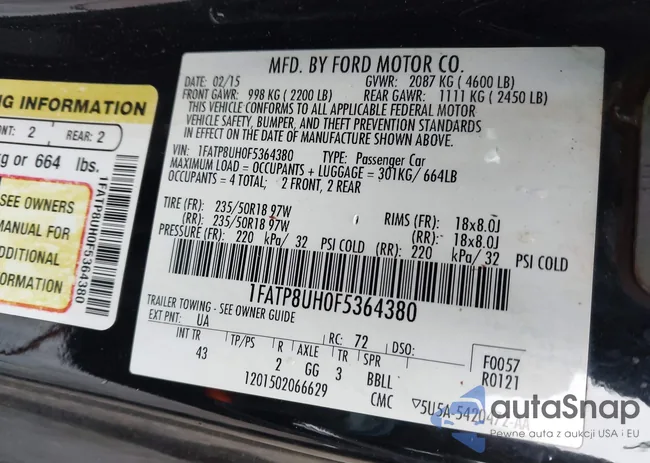 1FATP8UH0F5364380: 43755442