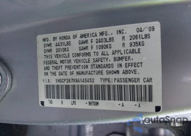 1HGCP267X9A145452: 43755453