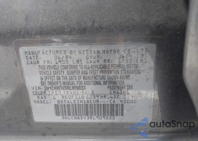 3N1CN8DV3RL909033: 43754830