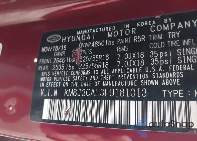 KM8J3CAL3LU181013: 43754940