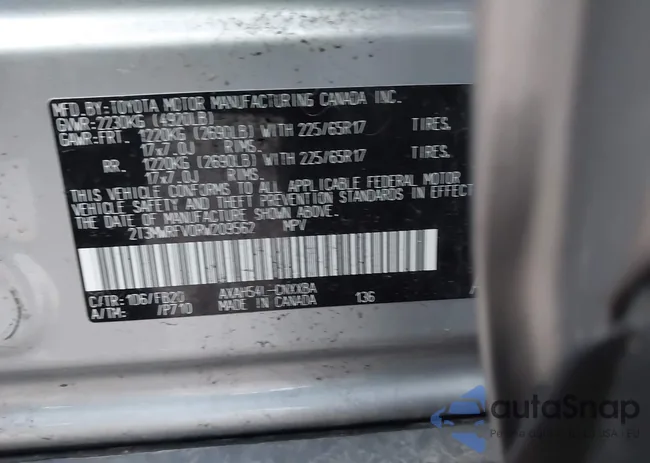 2T3MWRFV0RW209562: 43754989