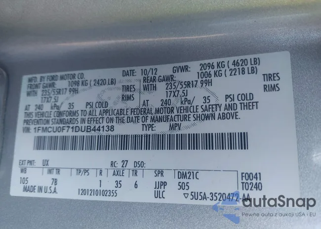 1FMCU0F71DUB44138: 43756524