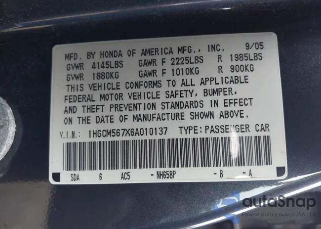 1HGCM567X6A010137: 43755753