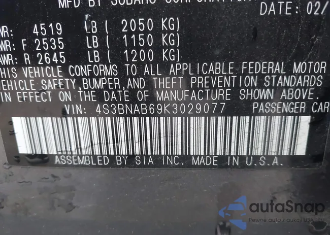 4S3BNAB69K3029077: 43755953