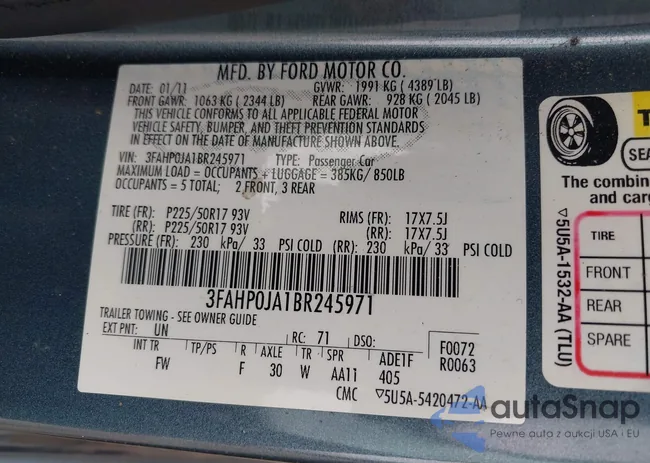 3FAHP0JA1BR245971: 43757075