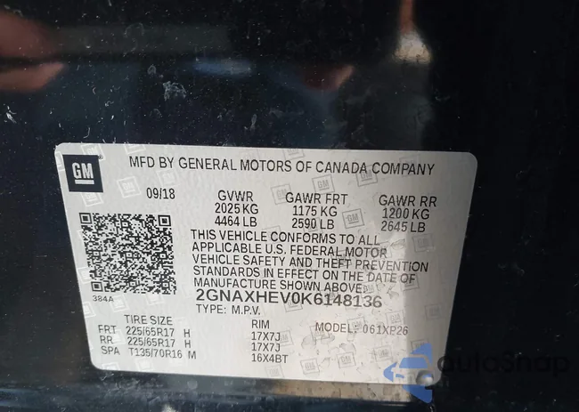 2GNAXHEV0K6148136: 43757084