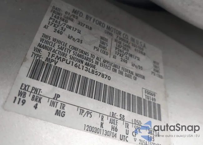 1FMPU16L13LB57870: 43757246