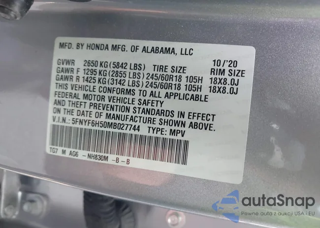 5FNYF6H50MB027744: 43757249