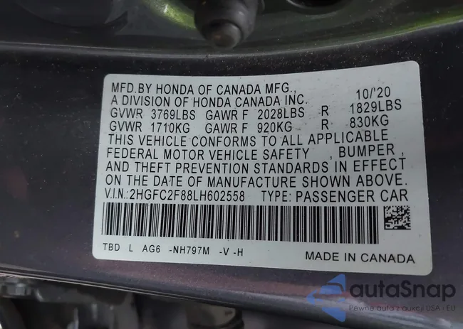 2HGFC2F88LH602558: 43757283