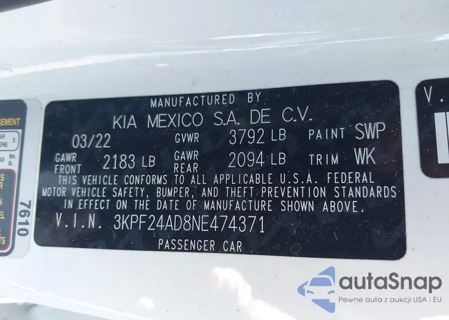 3KPF24AD8NE474371: 43757576