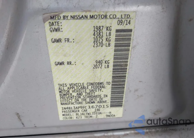 1N4BL3AP9FC167015: 43757592