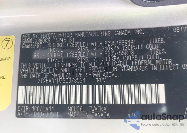 2T2HA31U75C078531: 43756833