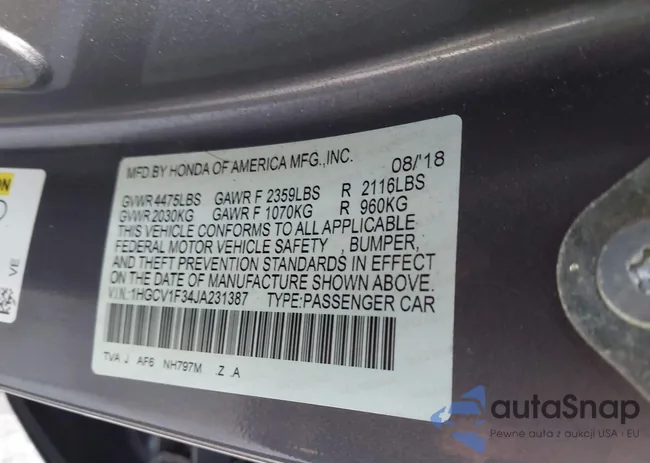 1HGCV1F34JA231387: 43756953