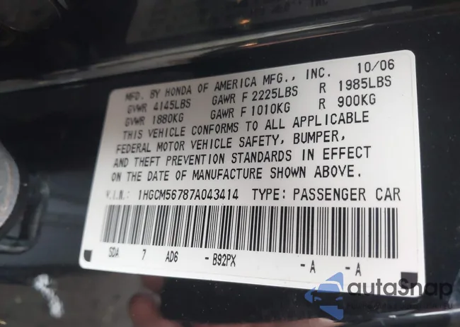 1HGCM56787A043414: 43756955