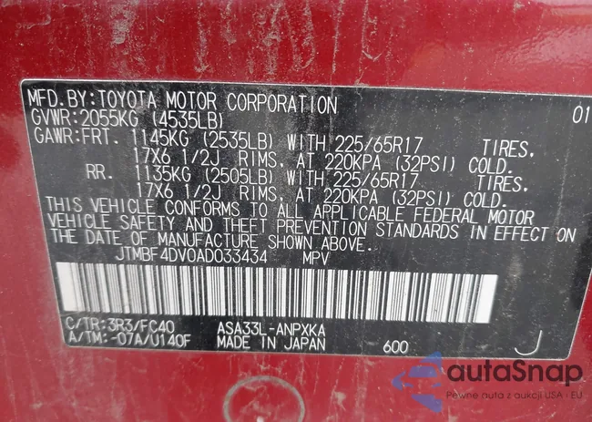 JTMBF4DV0AD033434: 43758039