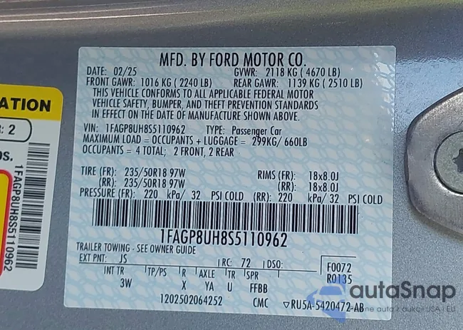 1FAGP8UH8S5110962: 43758049