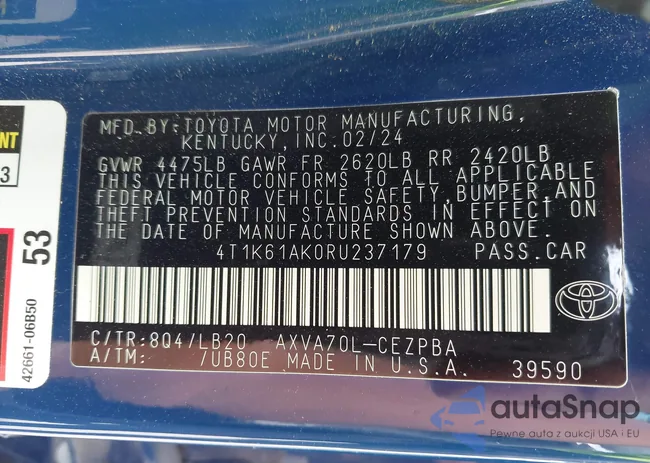 4T1K61AK0RU237179: 43758078