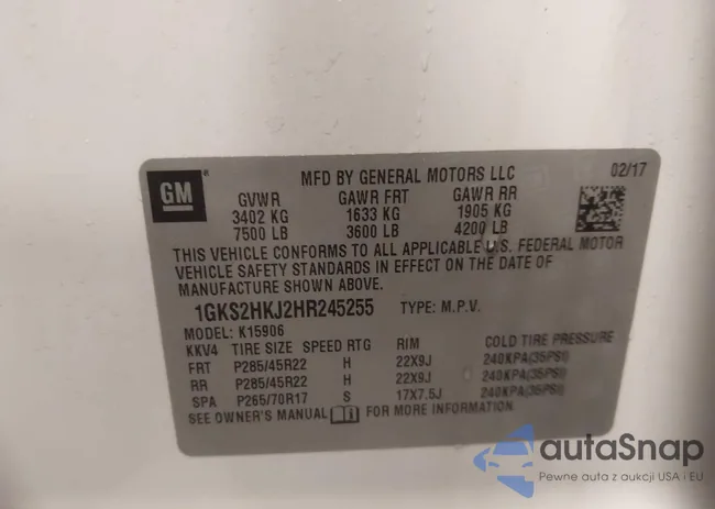 1GKS2HKJ2HR245255: 43758218