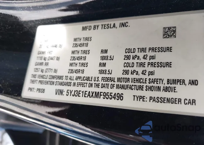 5YJ3E1EAXMF955496: 43758258