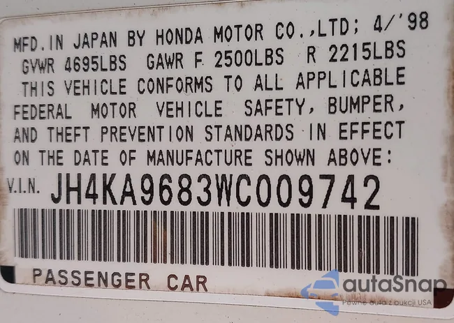 JH4KA9683WC009742: 43758358