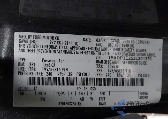 1FADP3E25JL301376: 43757616