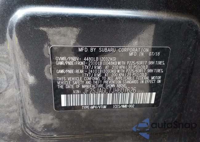 JF2SJAGC7JH607626: 43757743