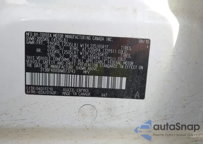 2T3BF4DV0AW073743: 43757770