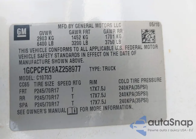 1GCPCPEX8AZ258977: 43757885