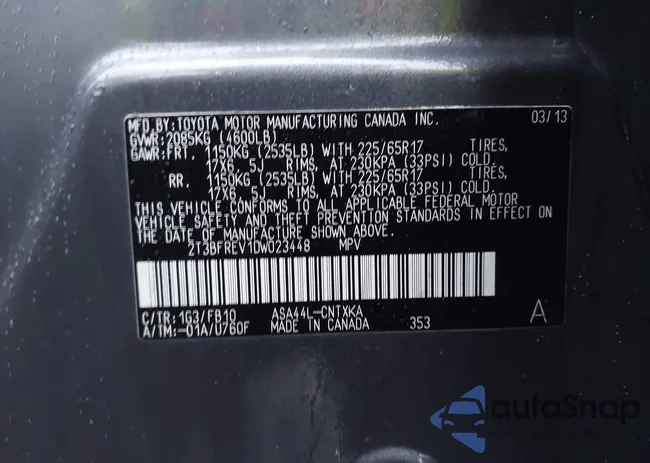 2T3BFREV1DW023448: 43757942