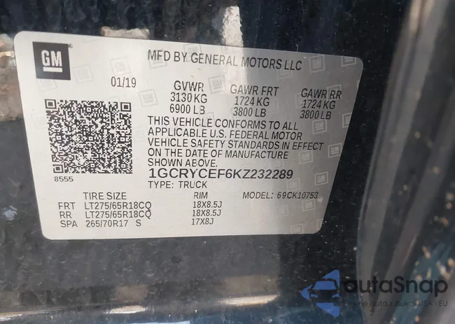 1GCRYCEF6KZ232289: 43759287