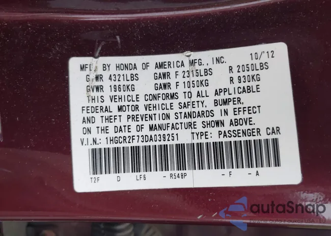 1HGCR2F73DA039251: 43758745