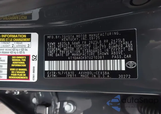 4T1DAACK9TU210381: 43758893