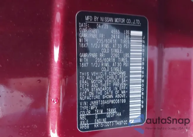 JN8BT3BA6PW008199: 43760018