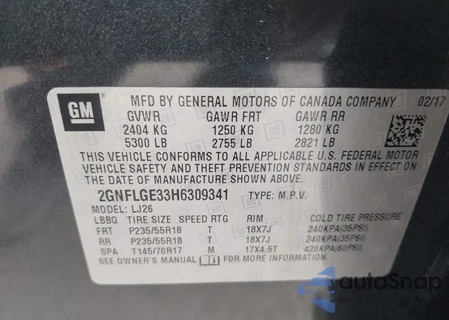 2GNFLGE33H6309341: 43760082