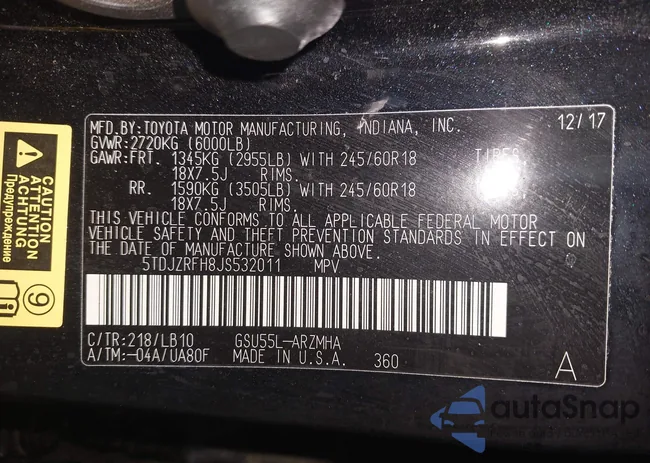 5TDJZRFH8JS532011: 43760129