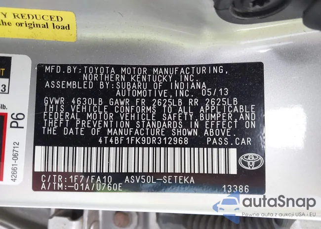 4T4BF1FK9DR312968: 43760167