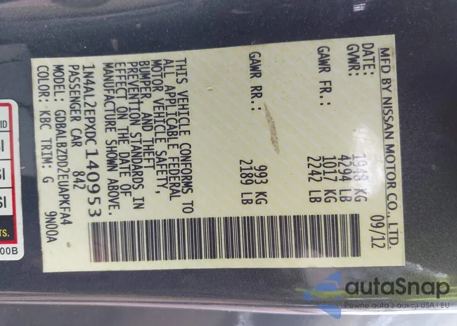 1N4AL2EPXDC140953: 43760493