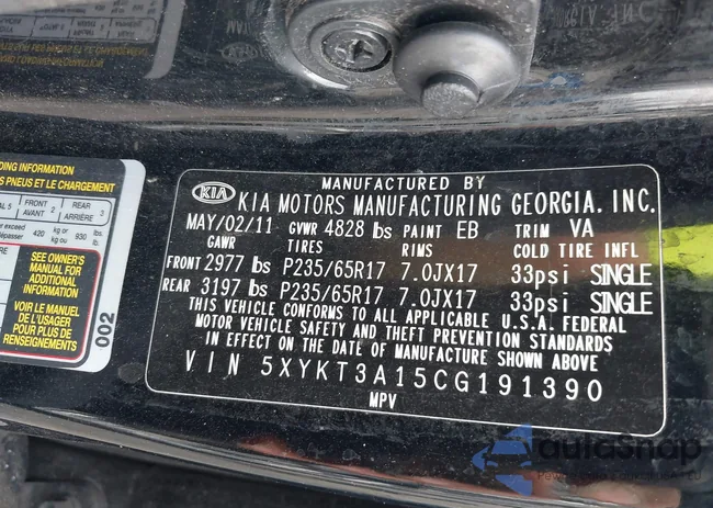 5XYKT3A15CG191390: 43760537