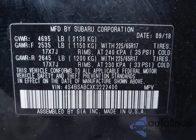 4S4BSABCXK3222400: 43760577