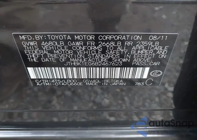 JTHBK1EG6B2467623: 43759810