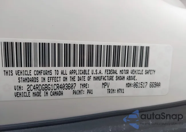 2C4RDGBG1CR403607: 43761122