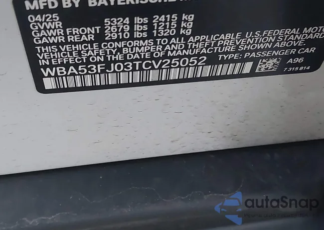 WBA53FJ03TCV25052: 43761277