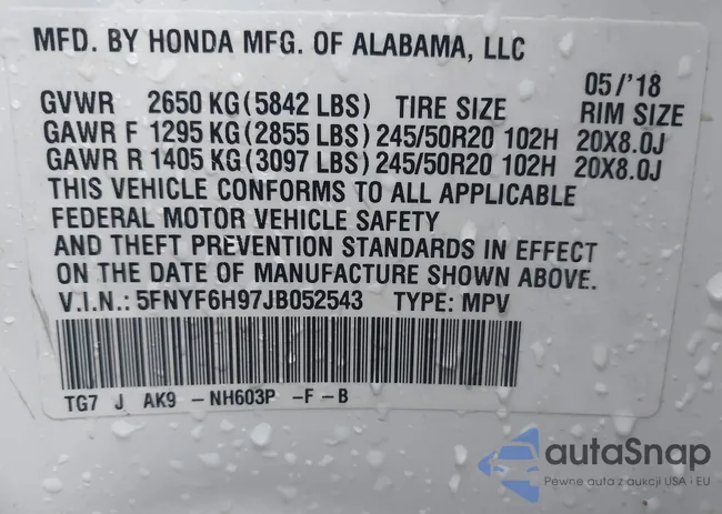 5FNYF6H97JB052543: 43761346