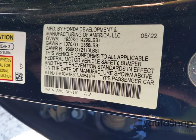 1HGCV1F51NA054109: 43761516