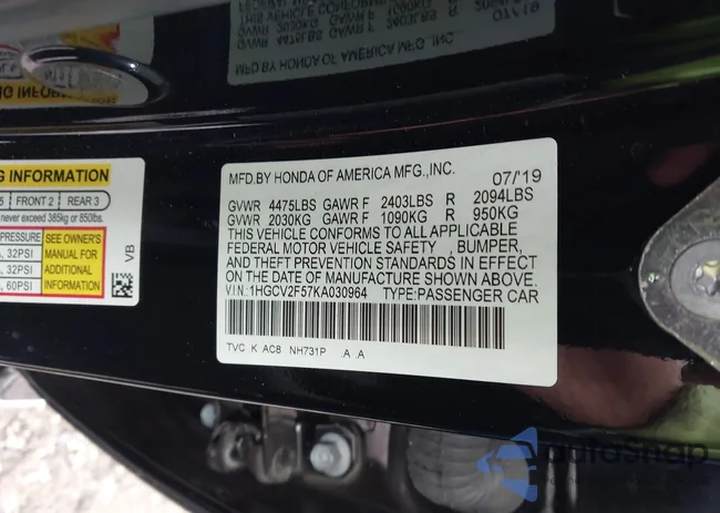 1HGCV2F57KA030964: 43761555