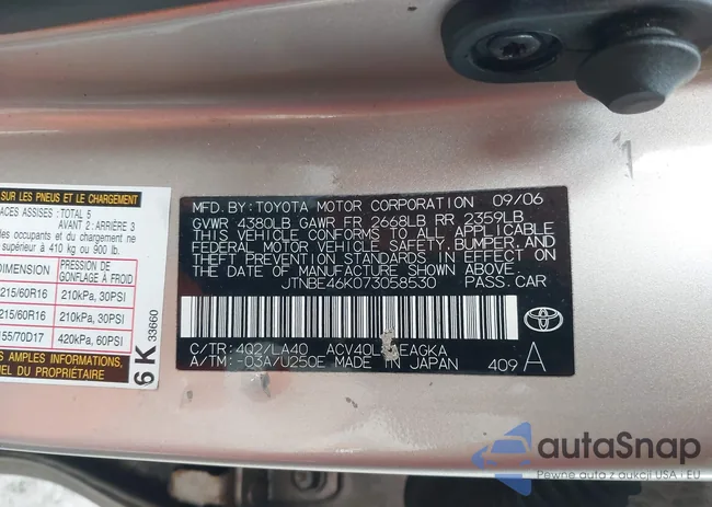 JTNBE46K073058530: 43761576